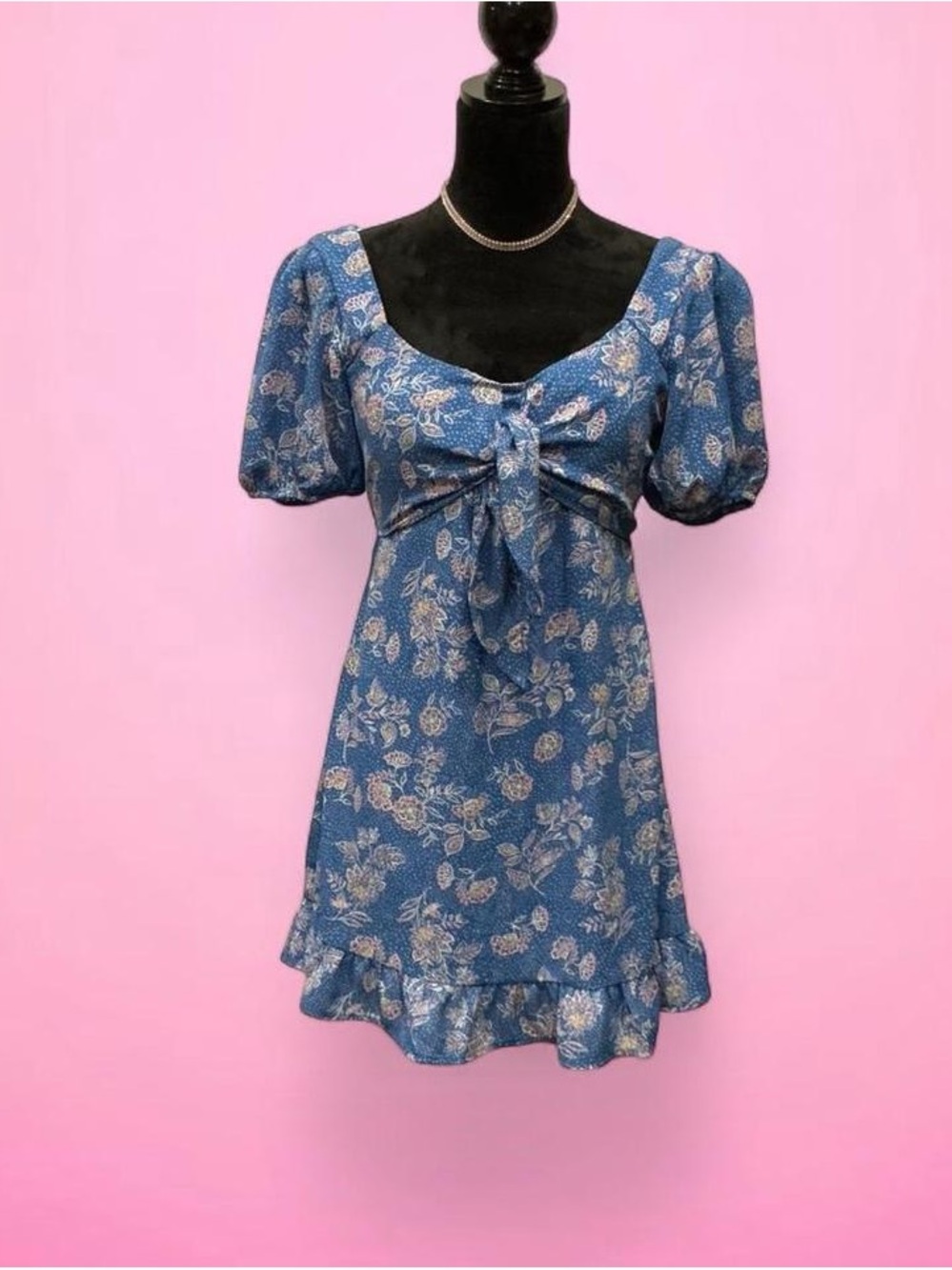 💙Sienna Sky Blue Floral Tie-Front Mini Dress